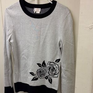Kate Spade Light Gray Sweater with Black Rose Design